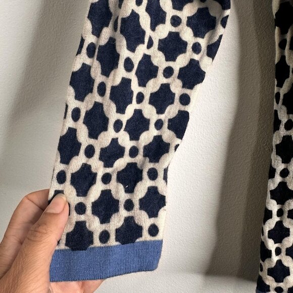 Spartina Sweater Sz S Blue White Geometric Merino Wool Cardigan Stretchy Preppy - Picture 4 of 12